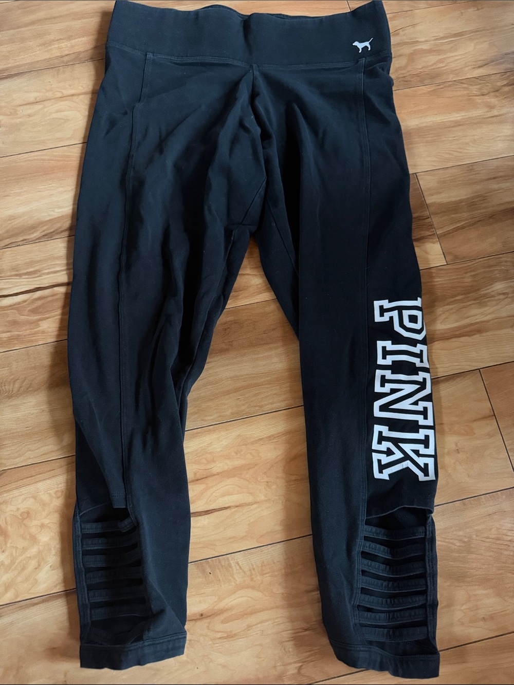PINK Victoria's Secret Black Leggings with White Side Logo